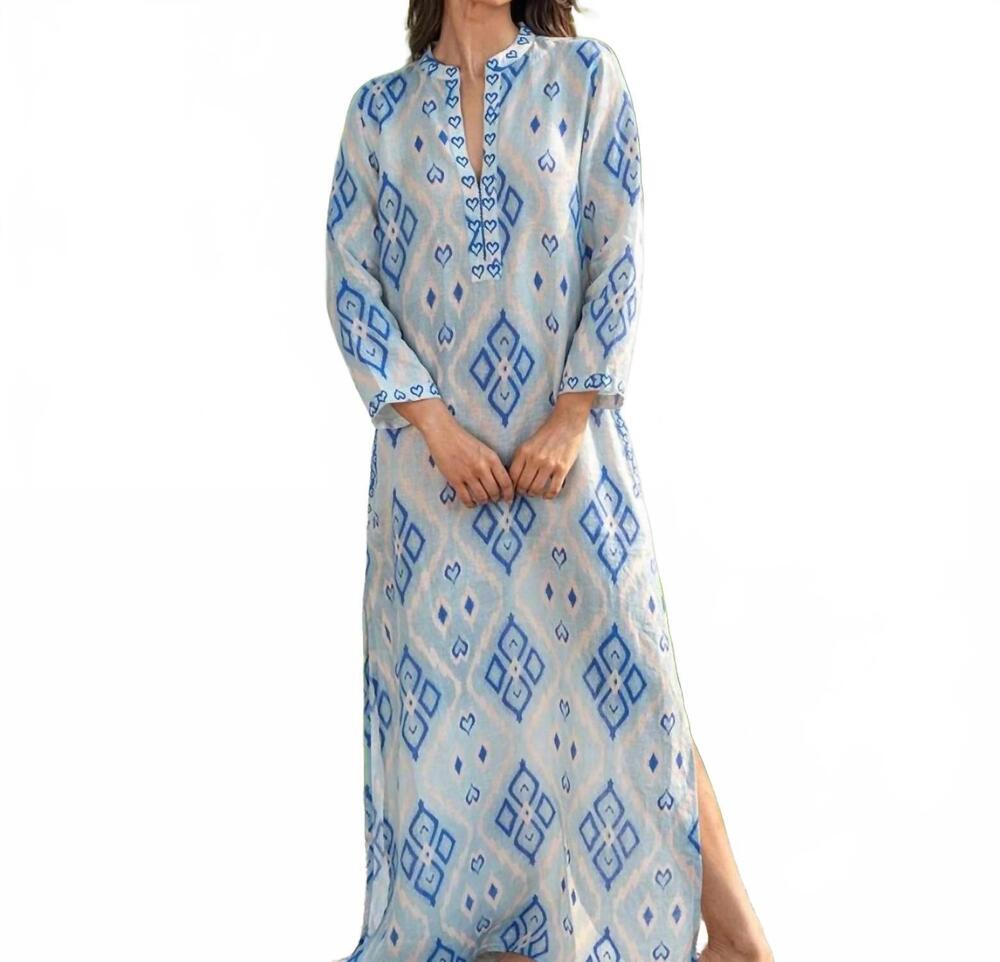 NEW NIMO WITH LOVE sapphire long dress in blue ikat